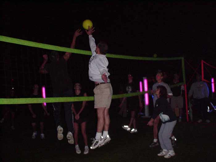 Corporate team building events, outdoor event lighting, glow volleyball, serving Florida.  Events for teams and families.